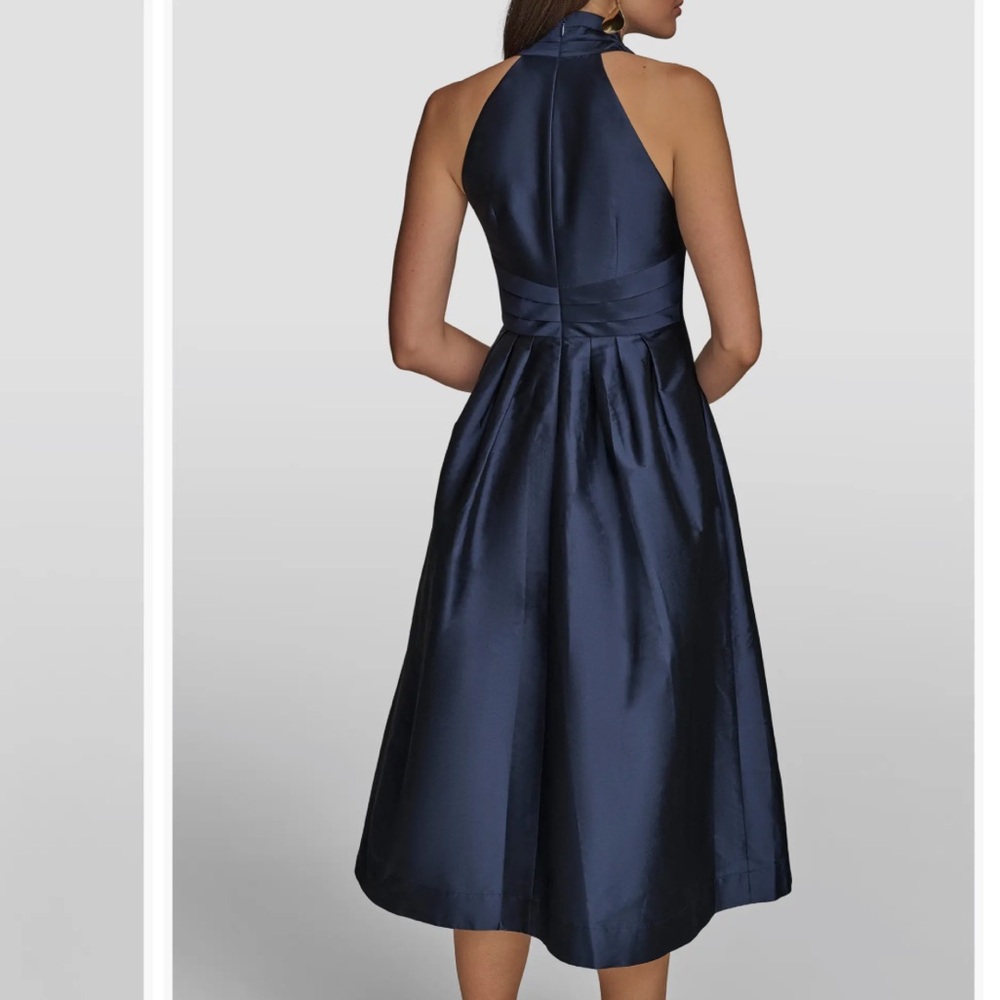 Donna Karan New York Plunge Neck Taffeta Midi Dress - Picture 2 of 9